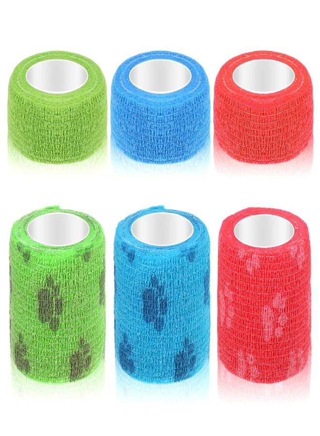 Xelsluthe 6 Pcs Dog Bandage Wrap Cohesive Bandages Self Adhesive Bandage Wraps for Dogs Pet Horses Animals Ankle Sprains and Swelling 1 inch /2 inch × 5 Yards (Paw Prints) - Image 1